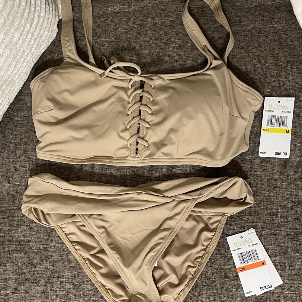 Michael Kors Beige Bikini with Lace-Up Front